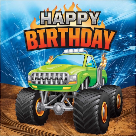Creative Converting Monster Truck Happy Birthday Napkins, 6.5", 192PK 339805